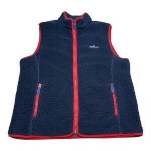 Southern Tide Vest Mens L Navy Blue Red Sherpa Fleece Full Zip Pockets Logo Fish